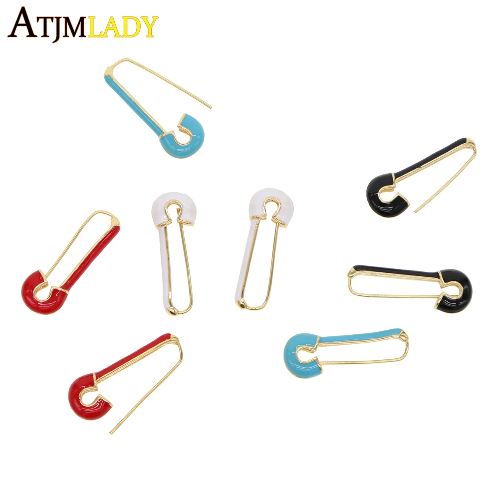 Neon colorful jewelry candy enamel safety pin Gold color earring for women 2024 trendy fashion jewelry