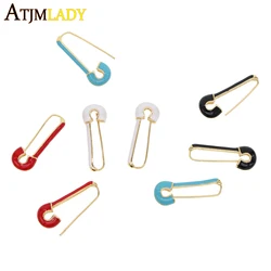 Neon colorful jewelry candy enamel safety pin Gold color earring for women 2024 trendy fashion jewelry