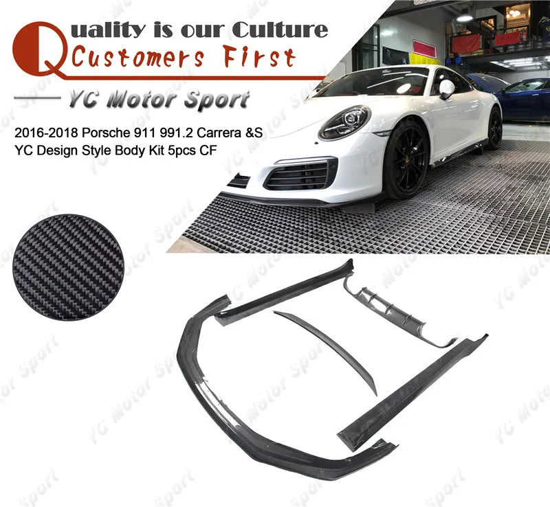 Carbon Fiber YC Design Style Bodykits Fit For 2016-2018 911 991.2 Carrera & S Front Lip Side Skirt Rear Diffuser Spoiller Wing