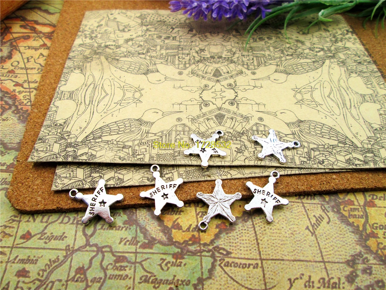 20pcs-- 18*20mm  antique Silver sheriff star  Charms Handmade Charms Pendants Jewelry Findings