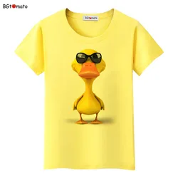 女性のための黄色いアヒルの3D Tシャツ,レジャー,高品質,カジュアルでユーモラスなスタイル