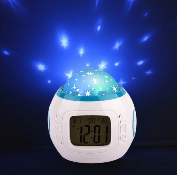 Free Shipping Colorful Music Starry Star Sky Projection projector with Alarm Clock Calendar Thermometer Christmas Gifts 20pcs