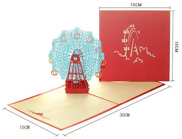 

New Ferris wheel 3D Pop UP Gift Greeting 3D cards Handmade paper silhoue Creative Happy Birthday Cards wedding invitation cards