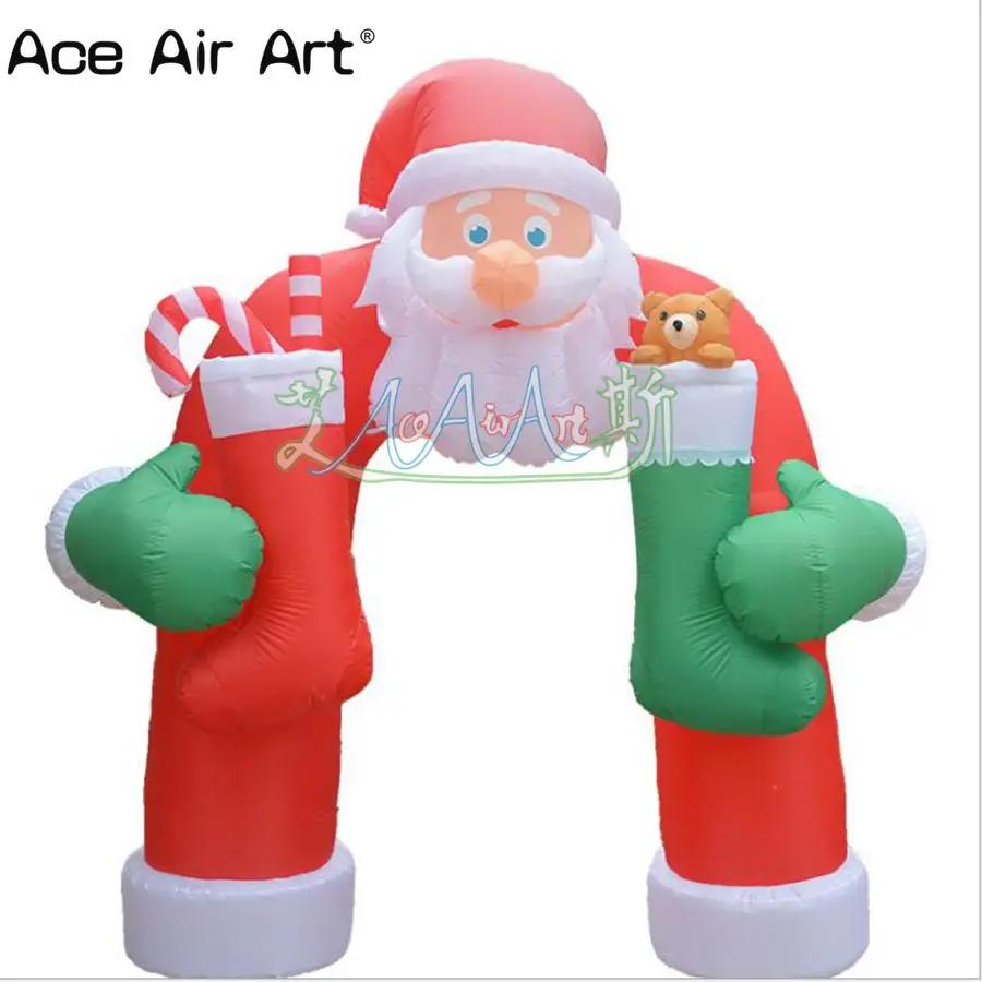 

3m W Red Christmas Santa Carries with Stockings Beams Archway Candy Cane Advertising Arches with External Blower