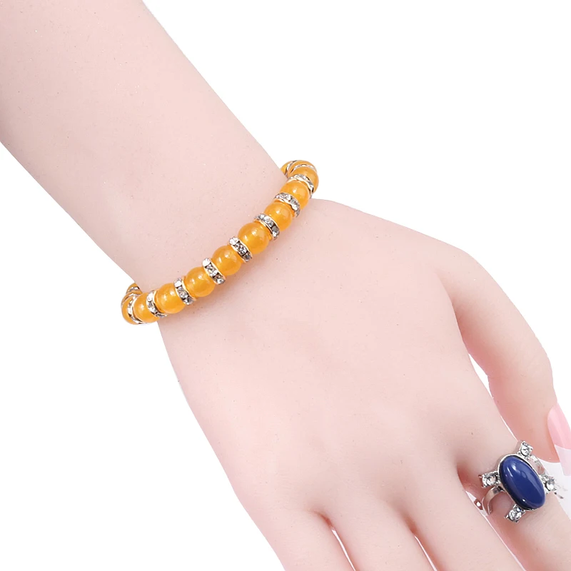 Trendy Women Natural Stone Bracelet Charm Yellow Chalcedony Rhinestone Beads Strand Bracelets Bangles Men Crystal Couple Jewelry