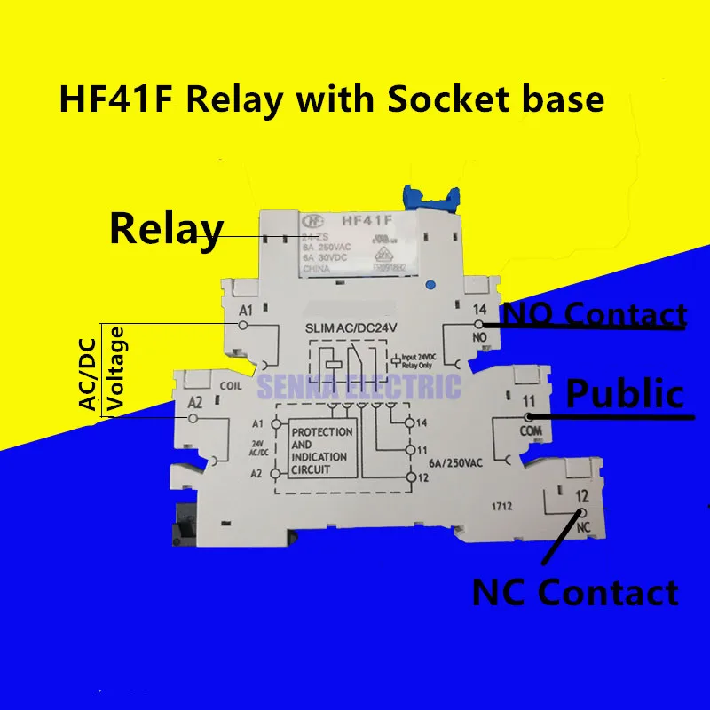 New Arriva HF41F 24-ZS HF41F-024-ZS 41F-1Z-C2-1 Super Thin Din Rail Relay Module Groups Similar to PLC-RSC Slim Socket Relay