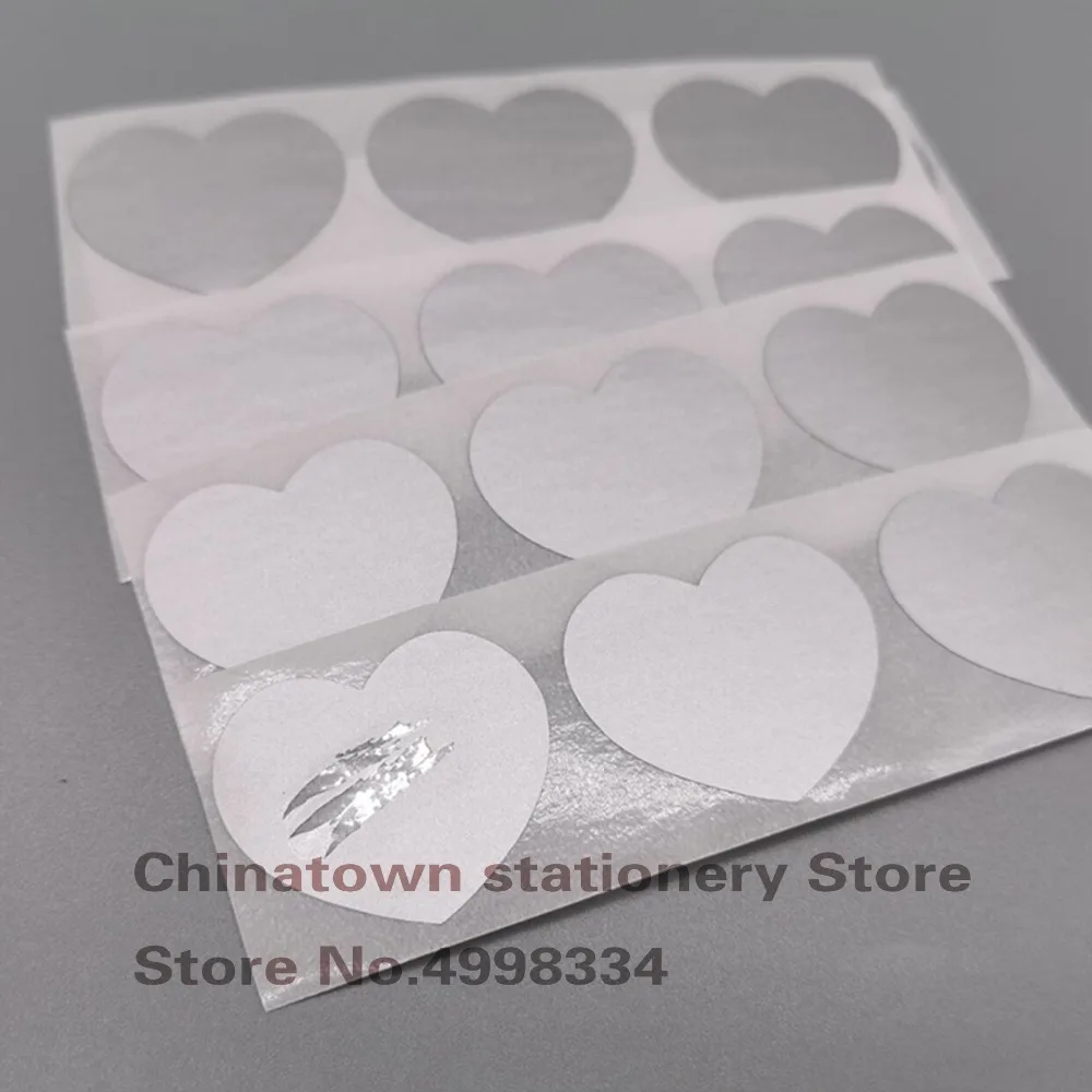 200pcs Scratch Off Stickers 28x33mm Love Heart Shape silvery Color Blank For Secret Code Cover Home Game Wedding Message