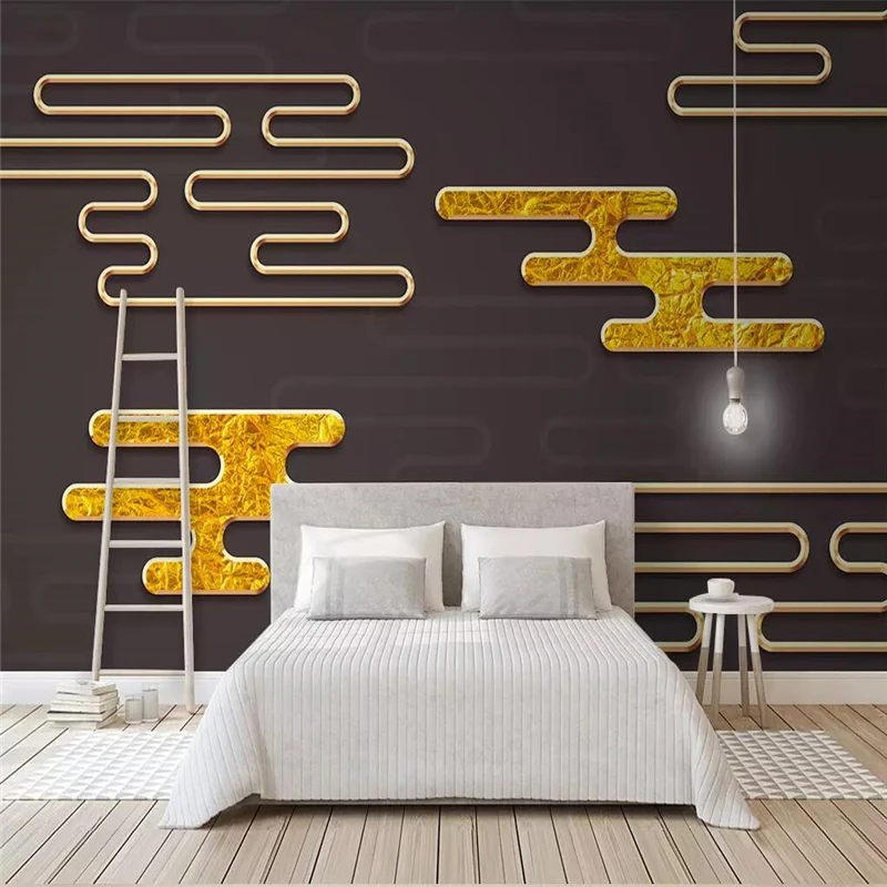 Decorative wallpaper 3d golden clouds auspicious metal lines abstract geometric background wall