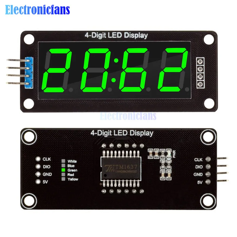 0,56 Zoll 4-stelliges 7-Segment-Digitalröhren-Uhrmodul mit Doppelpunkt-Anzeige in den Farben Blau, Gelb, Weiß, Grün, Rot für Arduino – Detail 8