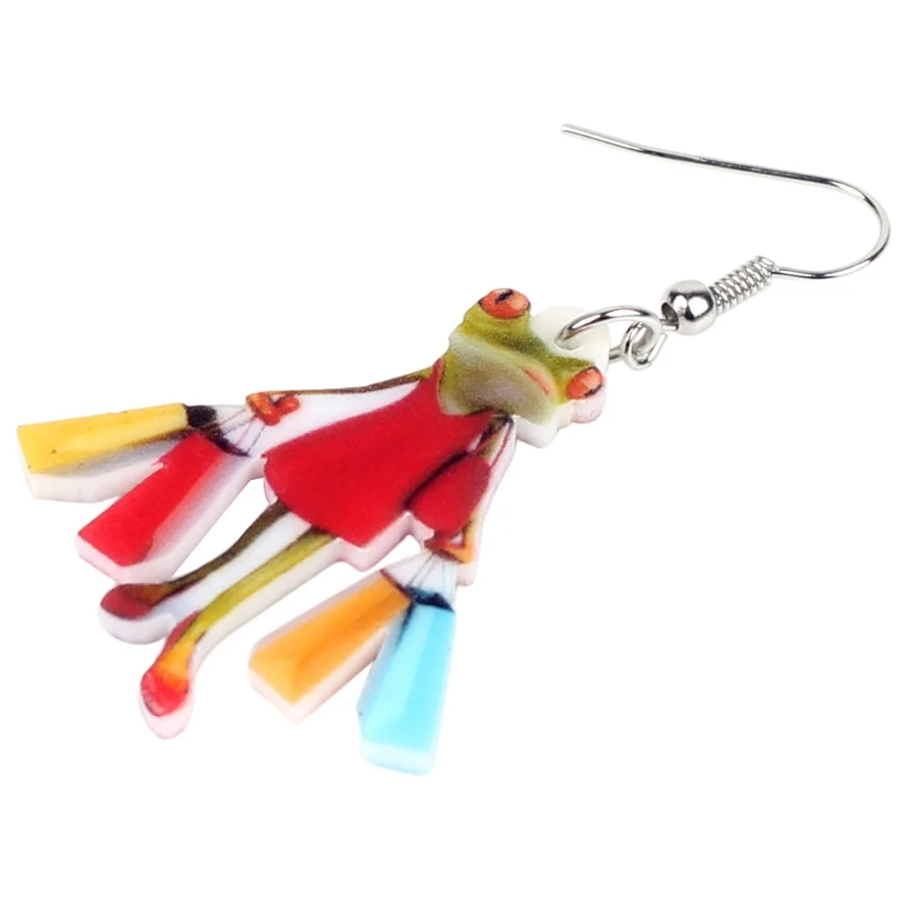 Bonsny Acrylic Shopping Lady Frog Earrings Drop Dangle Novelty Animal Jewelry For Women Girls Ladies Accessories Original Gift