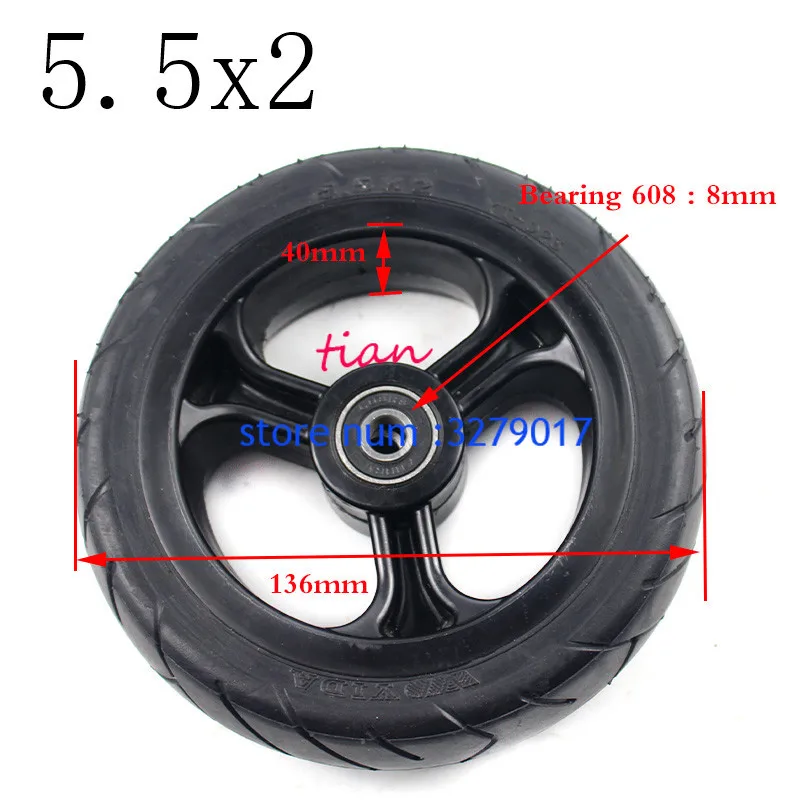 High reputation 5.5X2 inch wheel solid tire fits Jackhot carbon fiber scooter Fastwheel F0 electric scoot tires dolly  gocart