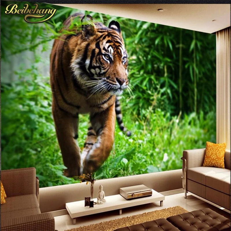 Custom photo wall papers home decor Tiger jungle king beasts background large mural 3d wall wallpaper for living room Stickers