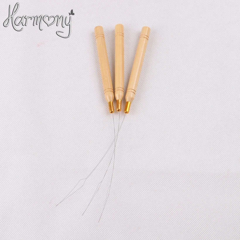 12Pcs stainless steel Pulling nano Loop Threader Beads Loader For Bamboo Handle Nano Micro Ring Tip hair extensions tool