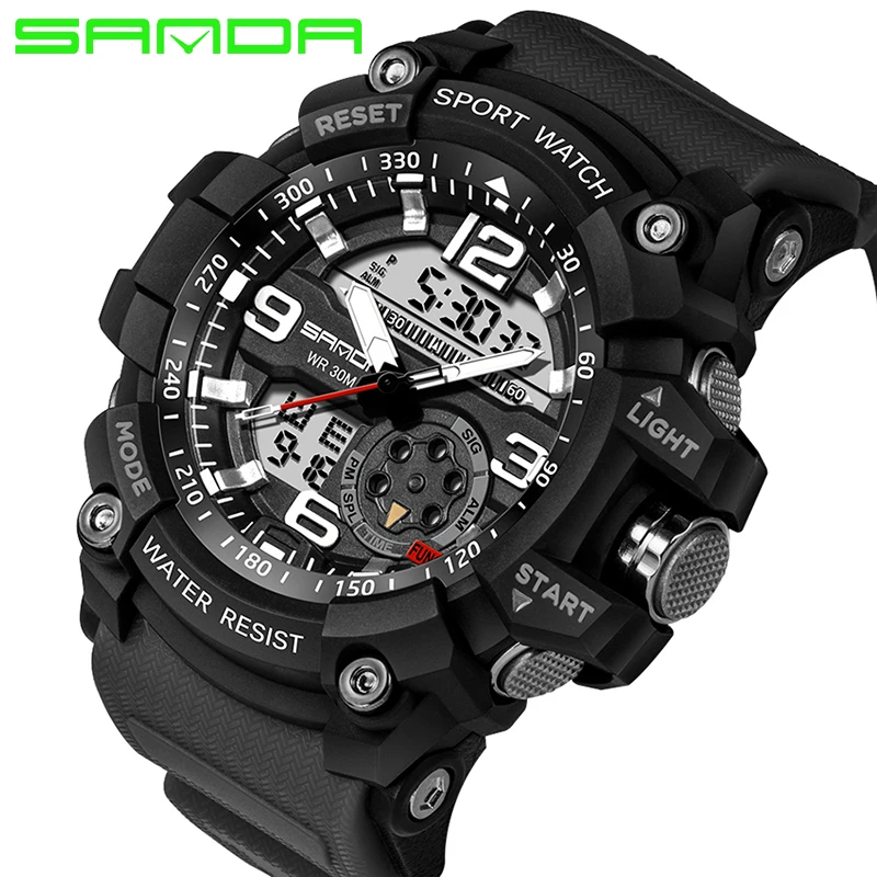 Fashion SANDA Brand Men Sports Watches Military Waterproof Analog Digital LED Electronic Quartz Wristwatches relogio masculino