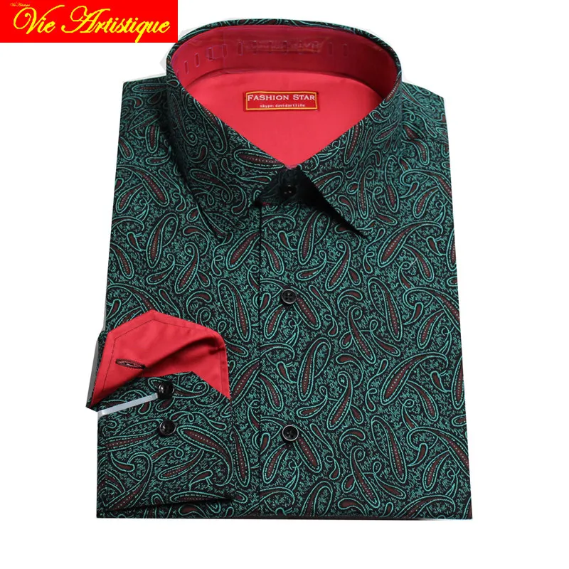 

custom tailor made Men's bespoke cotton floral dress shirts business formal wedding ware blouse green paisley flower 2019