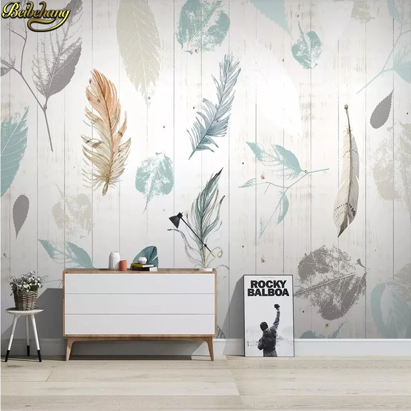 

beibehang custom Nordic plant leaf feather modern wallpaper mural minimalist wood TV background 3D photo wall papers home decor