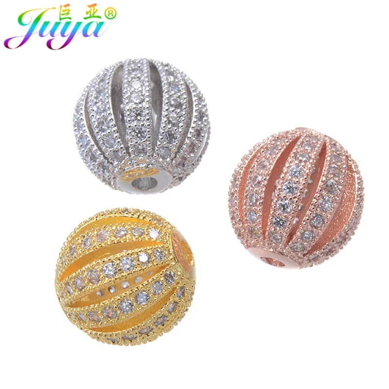 Juya DIY Metall-Kugelperlen, Micro-Pave-Hohlkugel-Charm-Perlen für Frauen, Natursteine, Armbänder, Ohrringe, Schmuckherstellung – Detail 1