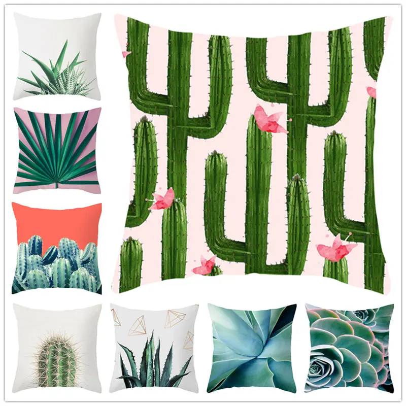 45*45cm Pillow Cover Polyester Peach Skin Cactus and Aloe Vera Cushion Office Nap Throw Pillow Case Seat Chair Cushion Cover