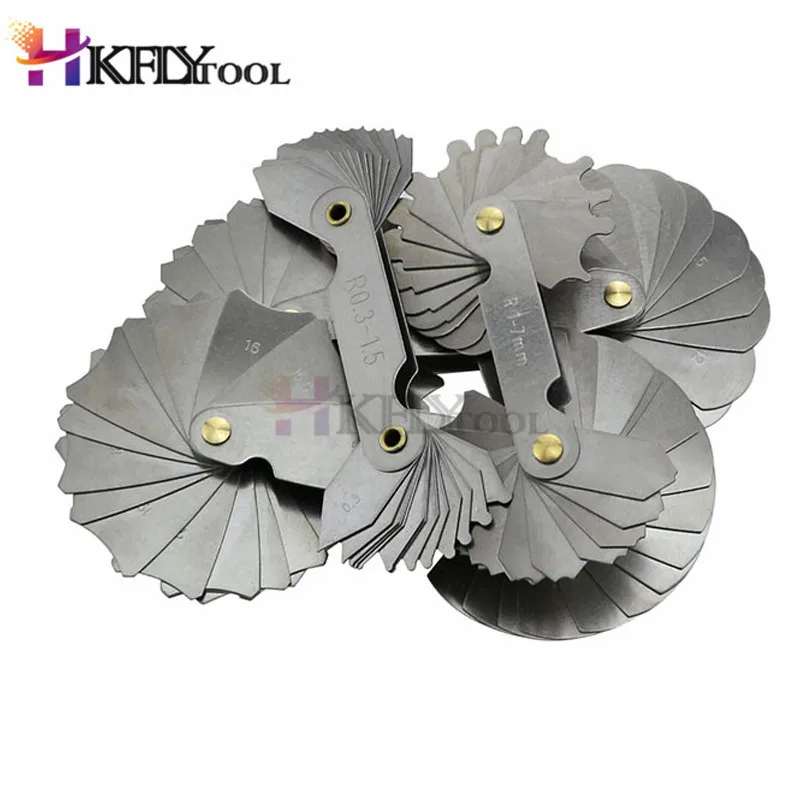 4pcs Radius Gauges Stainless Steel R1-6.5/R7.5-15/R15.5-25/R26-80mm Concave Convex arc Silver Tone Measuring Tools