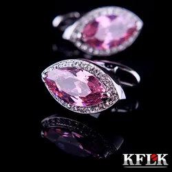 KFLK Luxury shirt cufflinks for mens Brand cuff buttons wedding Pink Crystal cuff links High Quality abotoaduras Jewelry