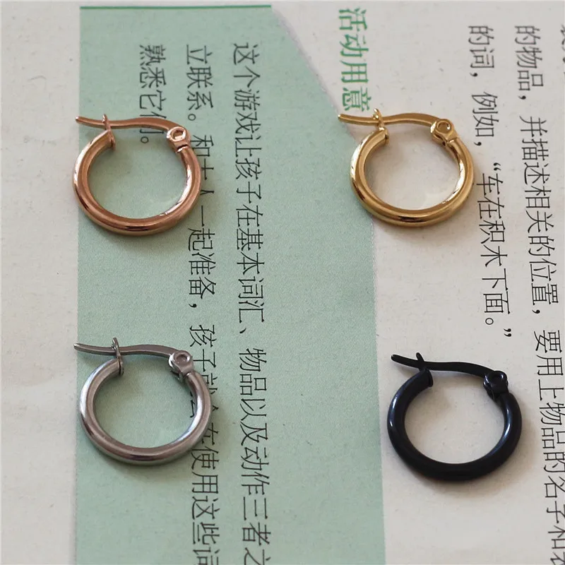 Gold-color Plated Titanium 15mm Hoop Earrings 316 L Stainless Steel No Easy Fade Allergy Free