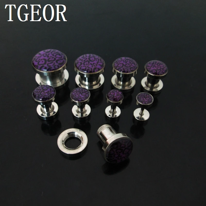 1pcs ear gauges leopard logo printed ear tunnel stainless steel screw on Flesh Tunnel HIGH QUALITY