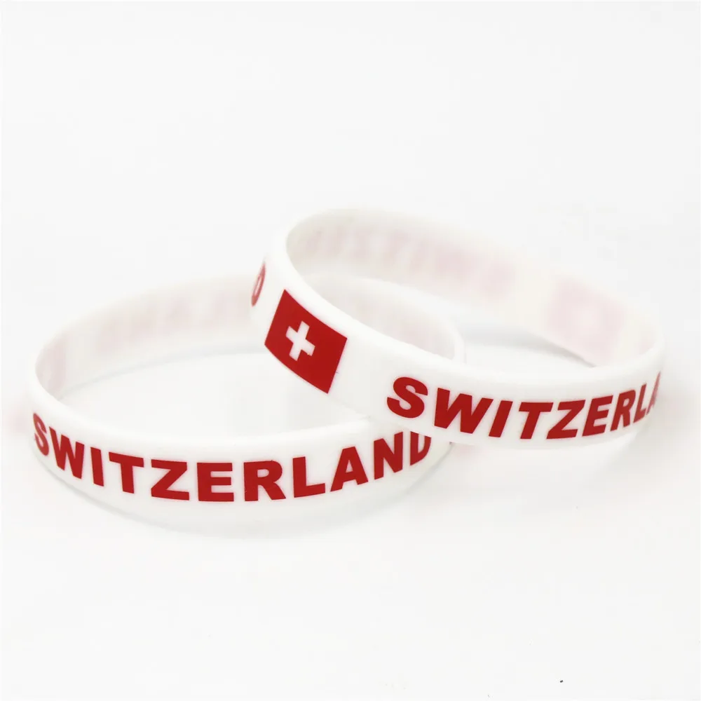 1PC Switzerland Country Flag Silicone Wristband White Football Sports Souvenir Silicone Rubber Bracelets&Bangles Gifts SH241