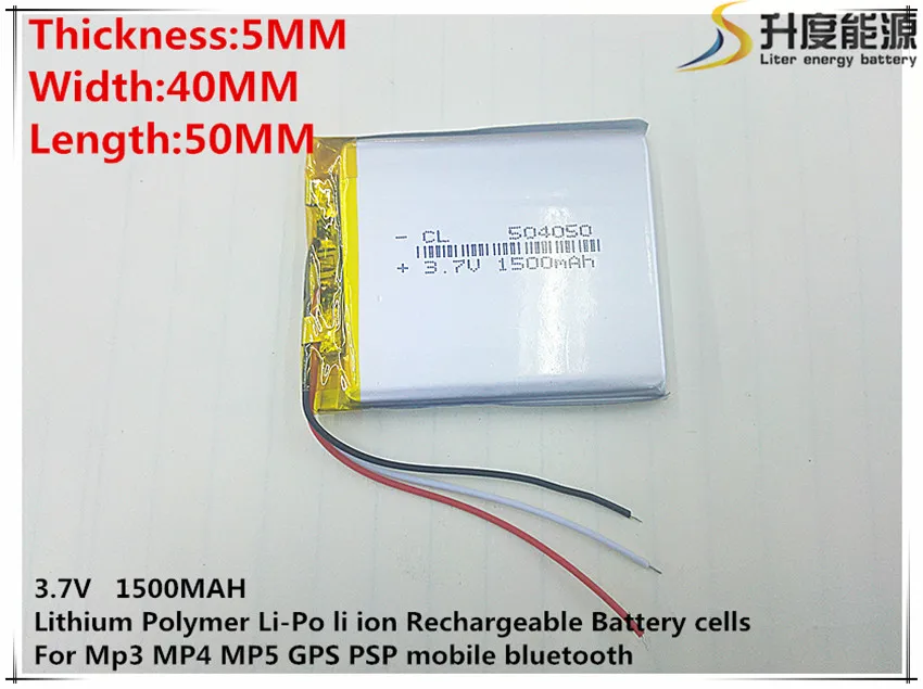 Li-Po 3.7V,1500mAH 504050 3 line (polymer lithium ion / Li-ion battery ) for Smart watch,GPS,mp3,mp4,cell phone,speaker