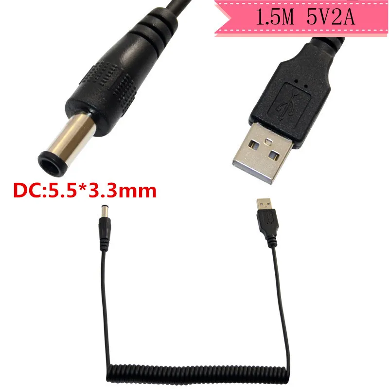 5V2A الحالي الطاقة الحبل كابل الشحن USB إلى DC5.5 * 3.3 مللي متر 5.5x3.3 مللي متر الذكور USB كابل تلسكوبي الربيع كابل