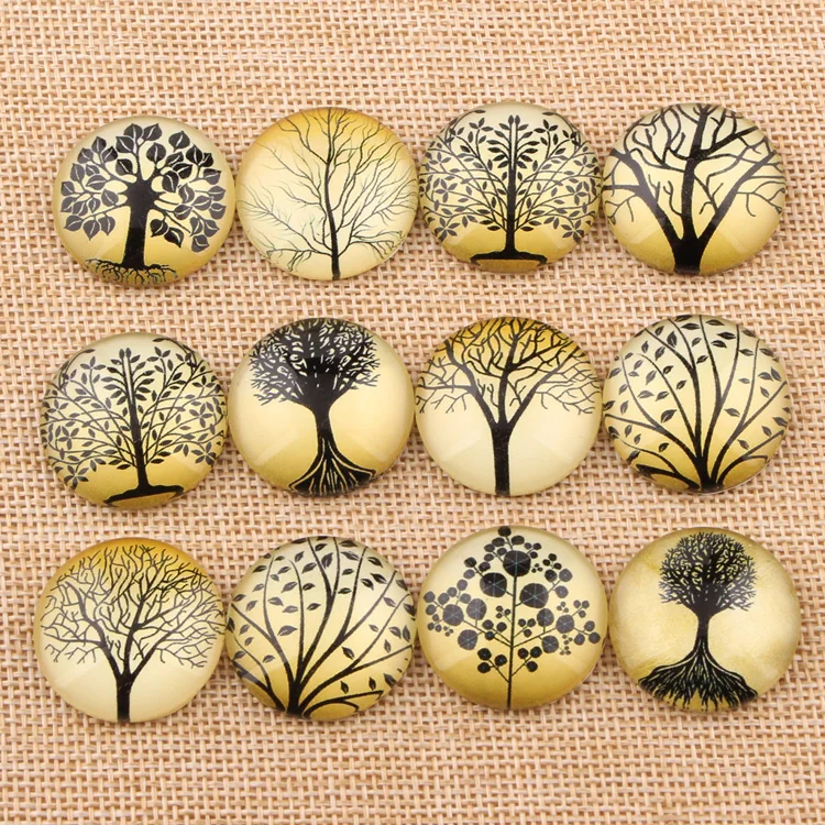 onwear mixed handmade black tree photo glass round cabochon 10mm 12mm 14mm 18mm 20mm 25mm diy cameo jewelry findings