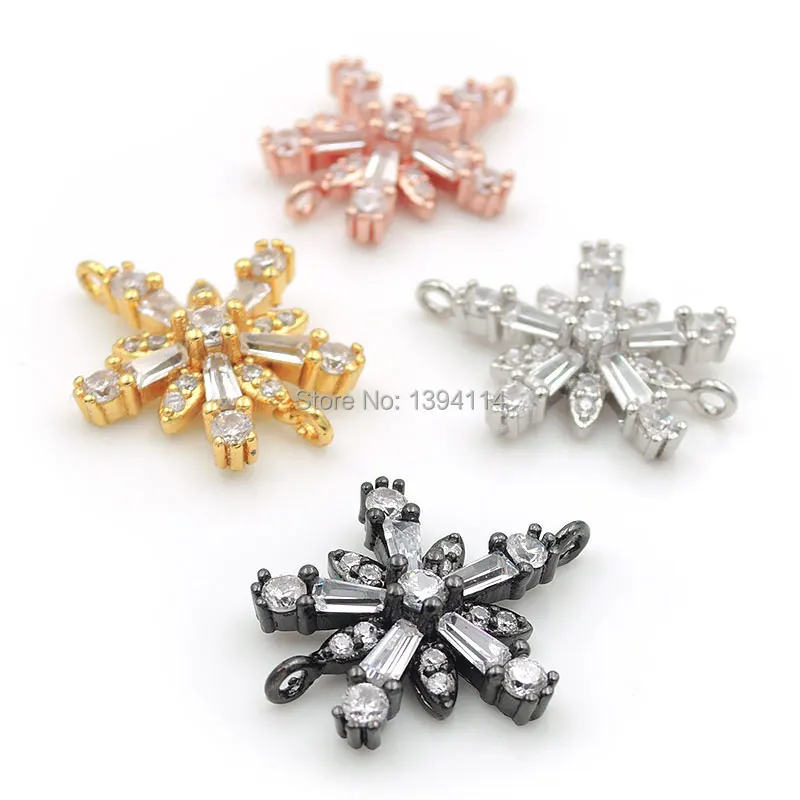 20*15*3mm Micro Pave Clear CZ Snowflake Connector Fit For Women As DIY Bracelets Accessory