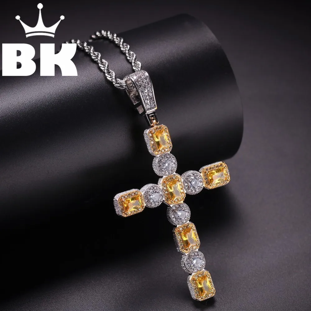 

Hiphop Jewelry Drop Shipping Micro Cross Necklace Chains Charm Cubic Zirconia Iced Square & Round Gem Cross Luxury Pendant