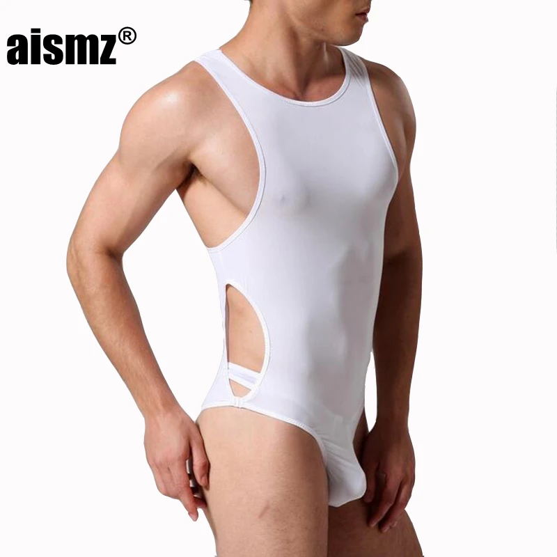 Aismz male corset ice silk bodysuit men masculino buckle one-piece underwear shapewear for men jumpsuit faja reductora hombre