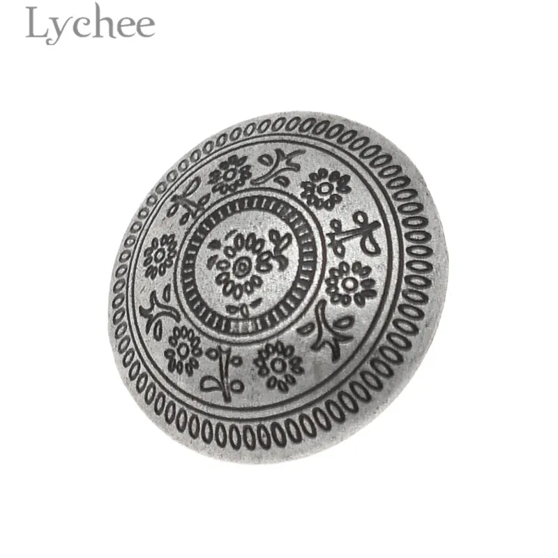 Lychee Life 10pcs Vintage Flower Carved Metal Buttons Retro Round Button DIY Sewing Supplies Accessories for Garments