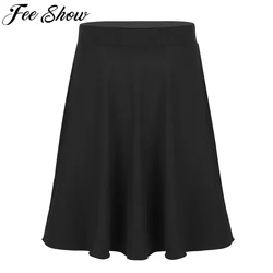 FEESHOW Kids Girls Skirts Big Girls Solid Color Lightweight Stretchy Knee Length Full A-Line Skater Skirt Casual Party Clothes