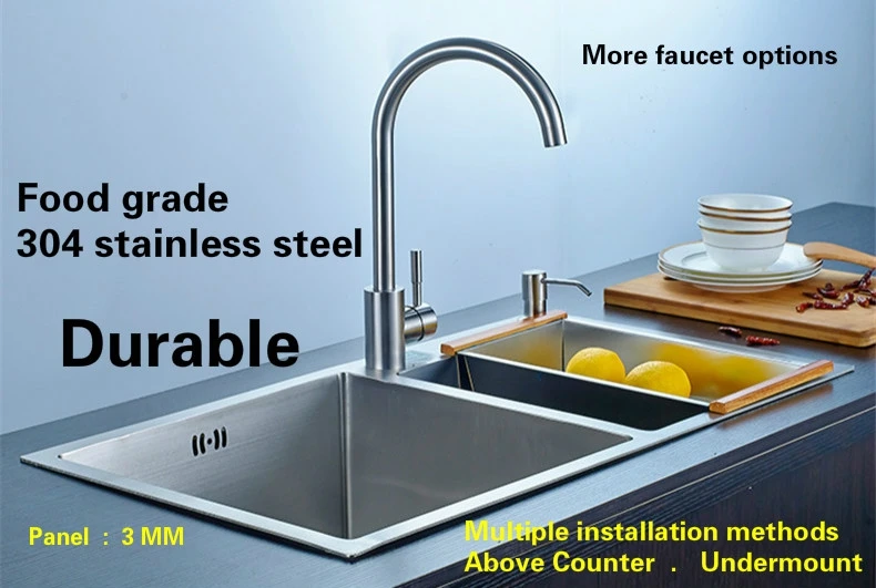 Free shipping kitchen sink big durable 304 stainless steel 3 mm hand made double trough hot sell 78x43 CM