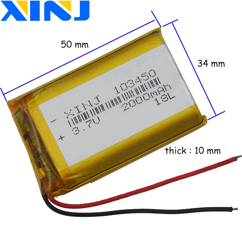 3.7V 2000mAh 7.4Wh Li-Polymer Li Lithium Battery 103450 For Car Camera GPS TV Video Player PDA MID Bluetooth Speaker Headset