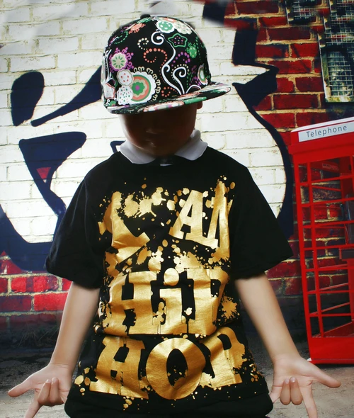 

2016 New Fashion hip hop loose top tee jazz dancer kids Jazz costume gold letter print casual sports t-shirt