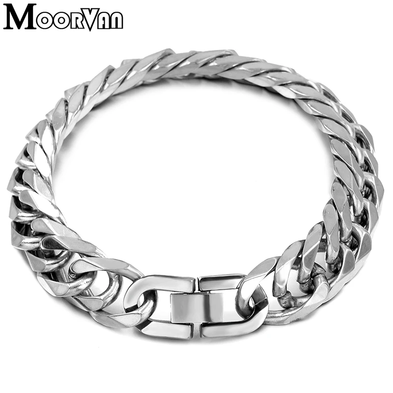 Moorvan Stainless Steel bracelets for men cuban chain Link Jewelry ROCK Hip Hop 2023 Male Jewelry 21.5cm 13mm VB717