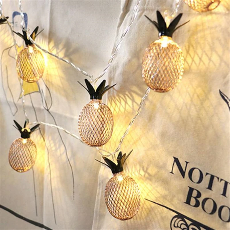 Vintage Iron Pineapple Night Lights 10 Led 20 Leds ananas String Lamp EU 220V / Battery Powered Romantic Wedding Home Decoration