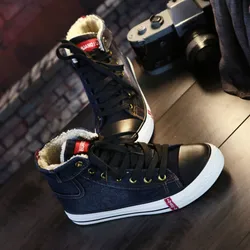 Special Offer Clearance Sale Women Sneakers Winter Fur Lining Denim Cloth Lady Canvas Shoe Lace Up Ankle High High Quality 36-40