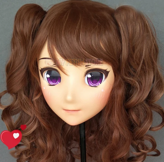 (Lanmei-03)Female Sweet Girl Resin Half Head Kigurumi Crossdress Cosplay Japanese Anime Role Lolita Doll Mask  With Eyes And Wig