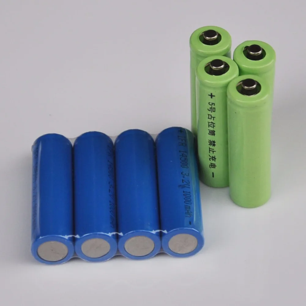 4PCS IFR 14500 3.2V LiFePo4 rechargeable battery 1000mah AA lithium ion cell + 4pcs fake battery for digital camera toys