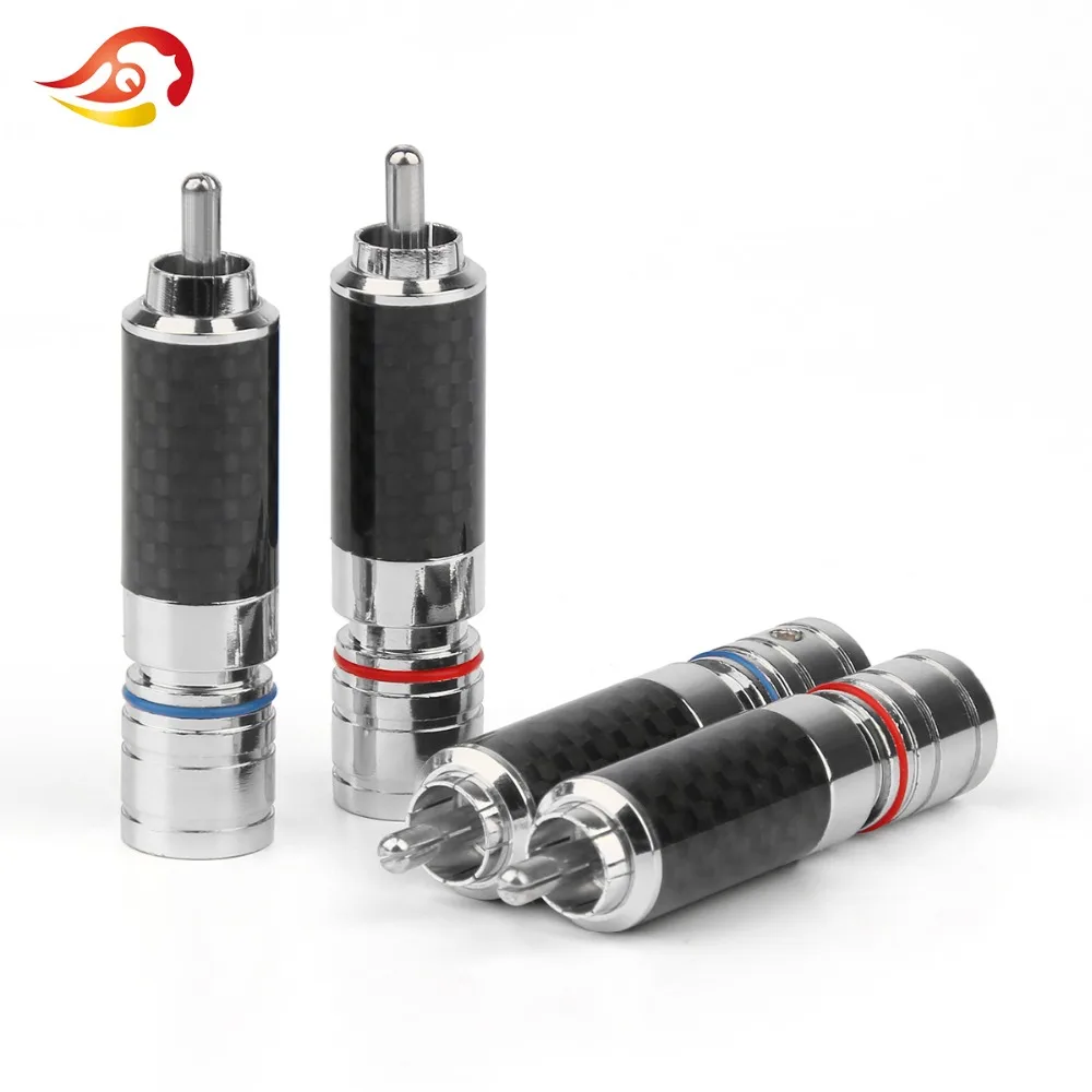 QYFANG Audiophile Eutectic Carbon Fiber Rhodium Plated Speaker RCA Male Plug Solder Wire Connector Splice Adapter Audio Jack