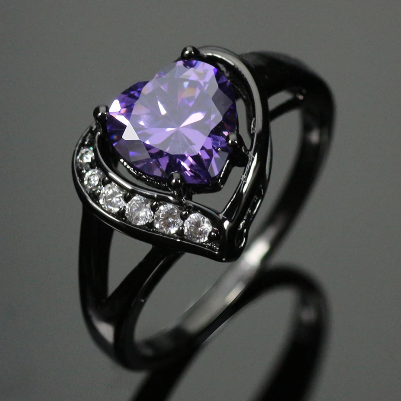 

JLR-254 New design AAA Amethyst Cubic Zircon Rings Fine Jewelry For Wedding & Valentine's Day heart shape Blue fire opal rings