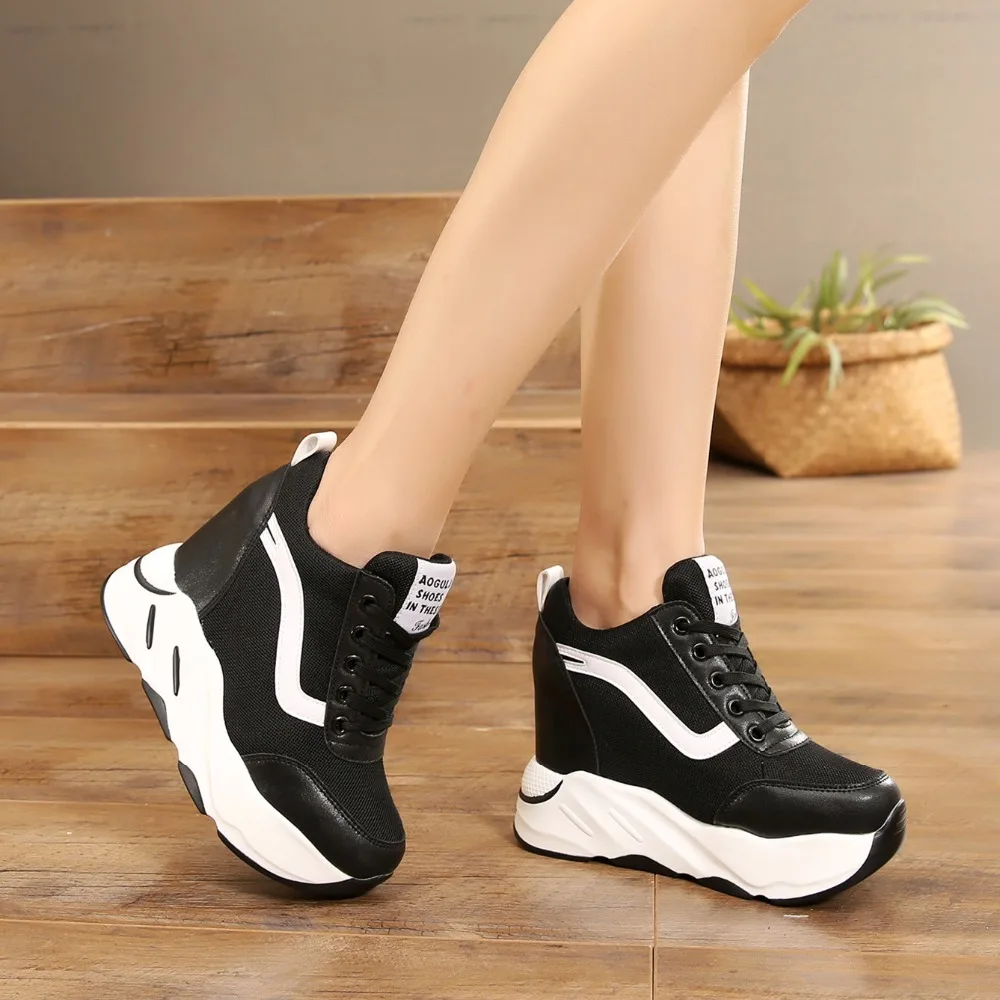 2024 New Women Platform Casual Shoes Mesh Breathable Wedge Heels Shoes 12 CM Autumn Thick Sole Sneakers Woman Deportivas Mujer