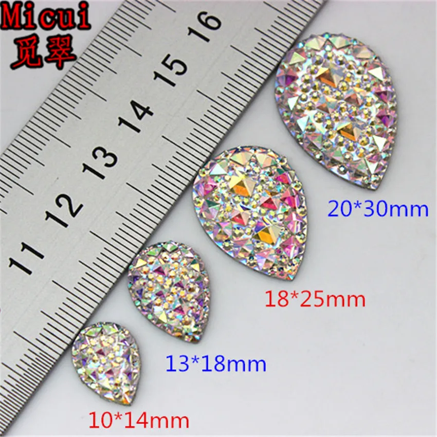 Micui 50pcs 10*14/13*18/18*25/20*30mm AB Clear Drop flatback Resin Rhinestones Crystal clothing crafts Accessories ZZ583