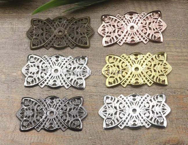 25x48mm Multi-color Plated Brass Metal Blank Rectangle Filigree Flower Links Wraps Connectors Jewelry Findings Connectors Charms