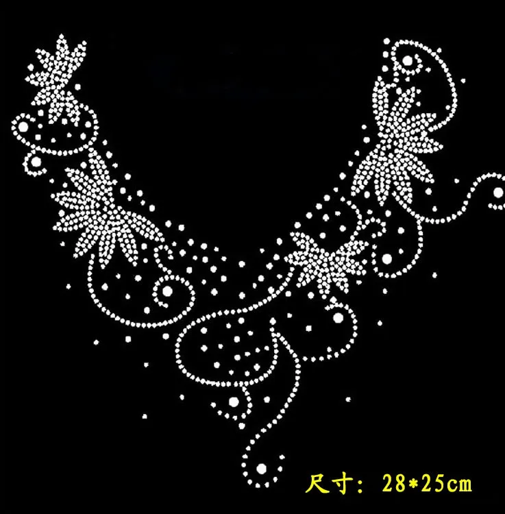 

2pc/lot Flower neckline iron on transfer patches hot fix rhinestone transfer motifs fixing rhinestonesapplique patches