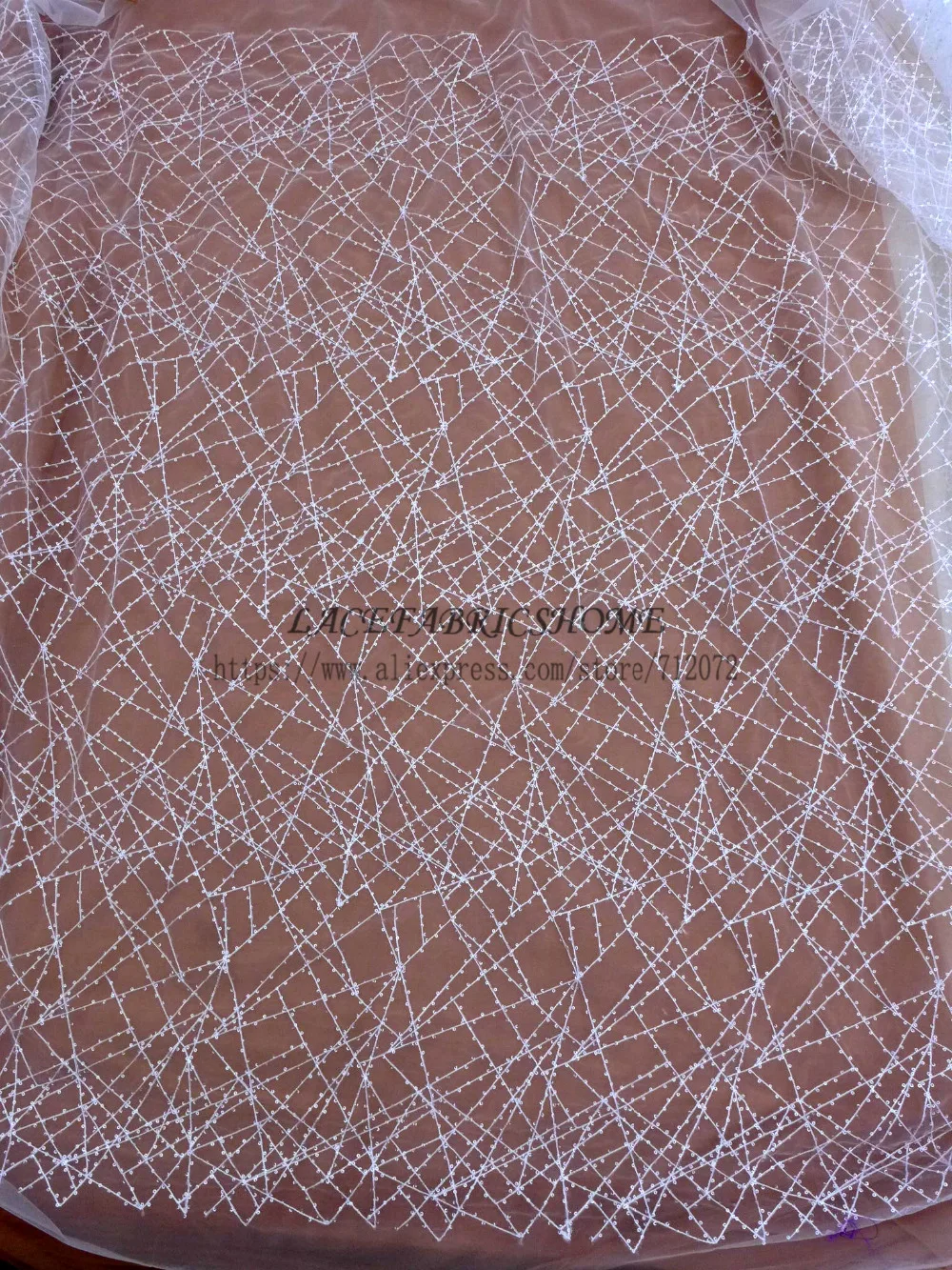 La Belleza  Simple line with shine sequins on mesh wedding dress lining/background fabric by yard